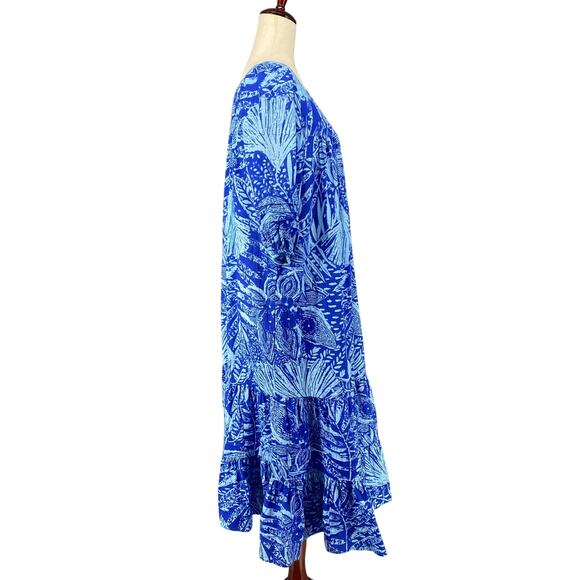 Vtg 80s 90s Two Potato Laguna Beach Midi Tiered Muumuu Dress M Cotton Blue NOS - Picture 2 of 16